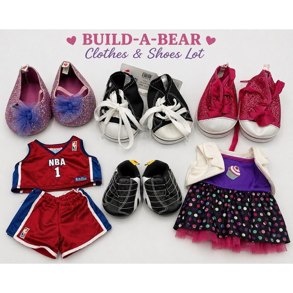 Build A Bear Clothes & Shoes Lot Dress NBA Outfit Sneakers Flats BABW